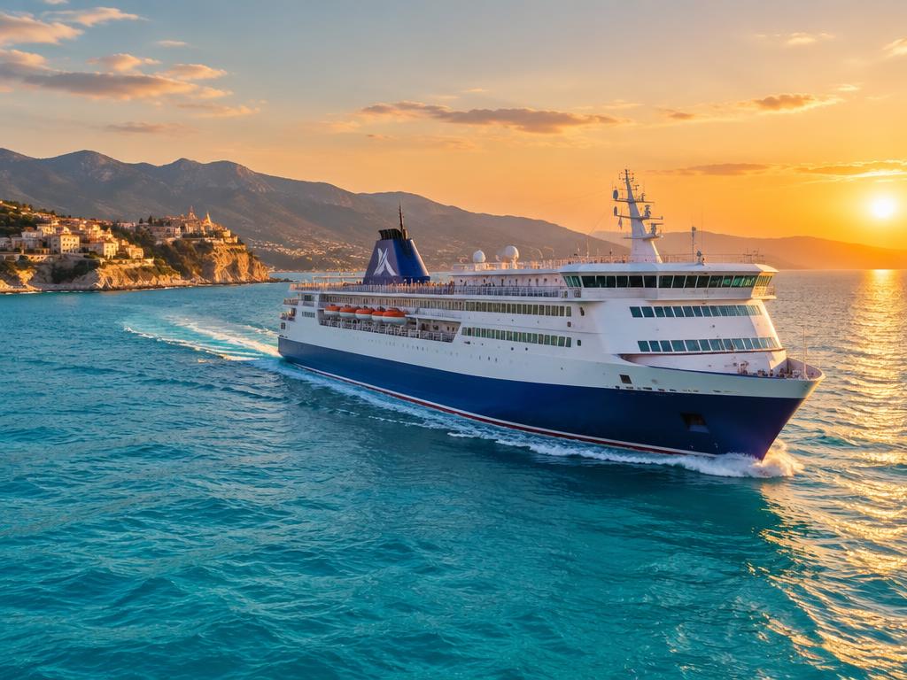 Passenger ferry at sunset